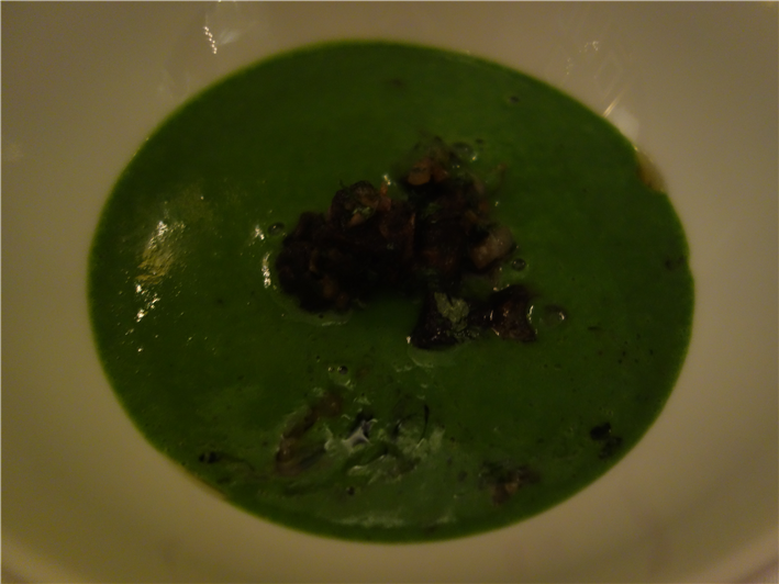 parsley soup with snails and black pudding